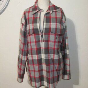 Lauren Ralph Lauren Plaid Flannel Shirt Pullover Red Gry Size Medium